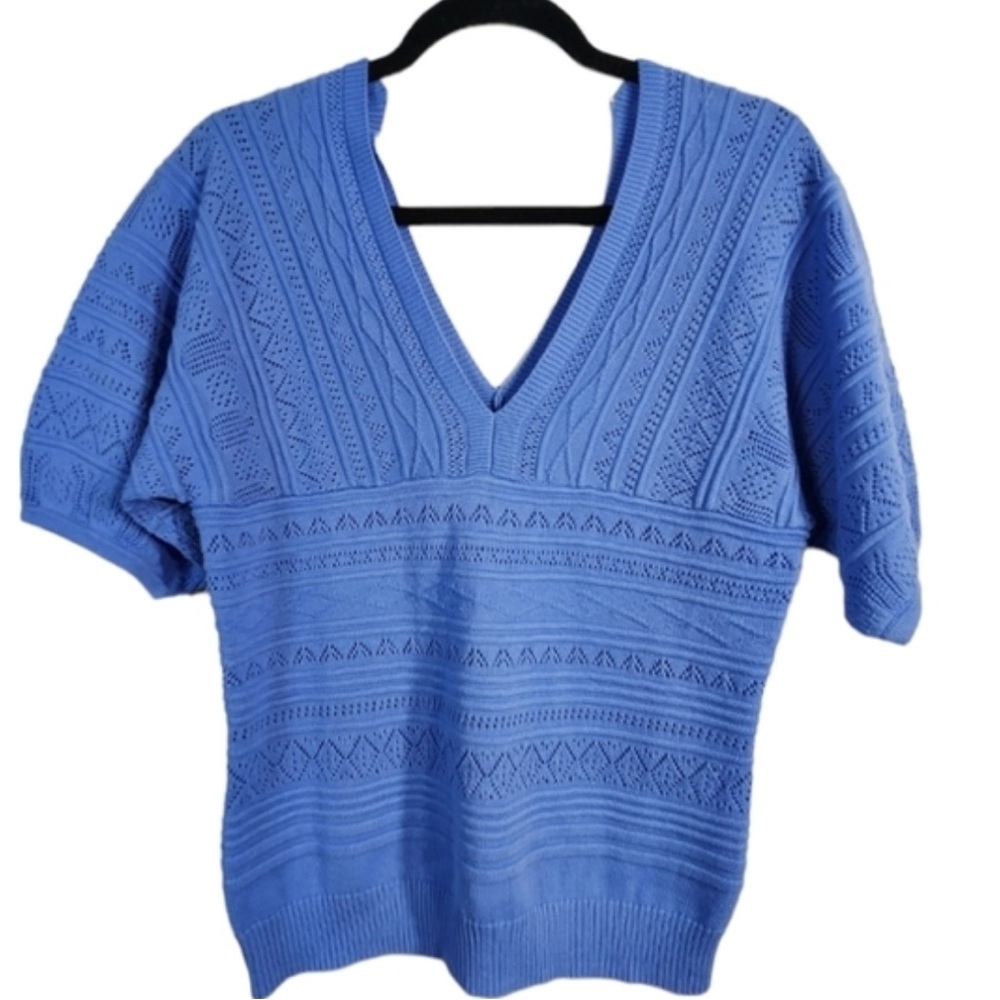 VENUS Short Sleeve Knit Sweater V-Neck / V-Back | Carolina Tarheel Blue! | M - Picture 2 of 9